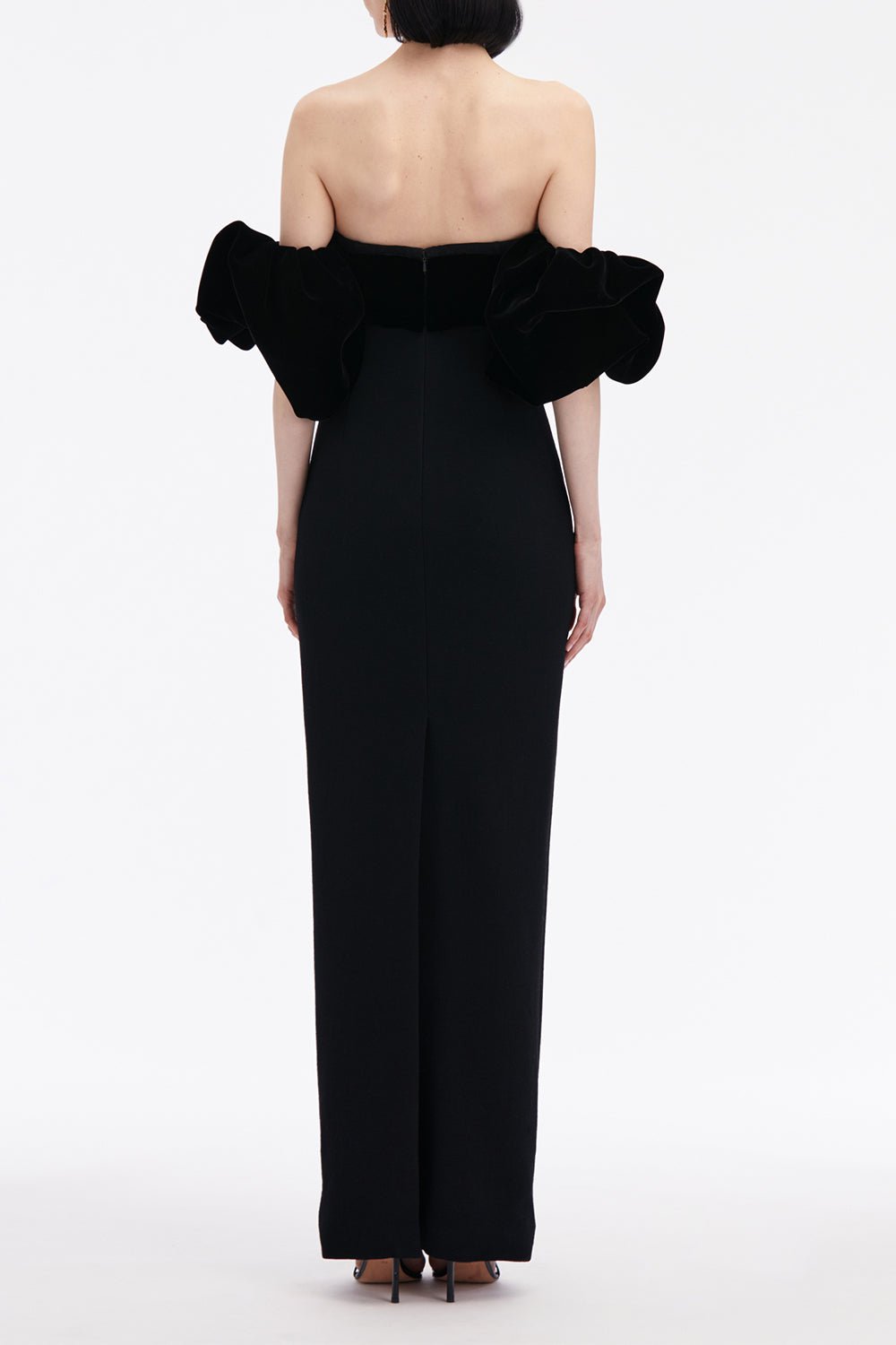OSCAR DE LA RENTA-Puff Sleeve Column Gown-BLACK