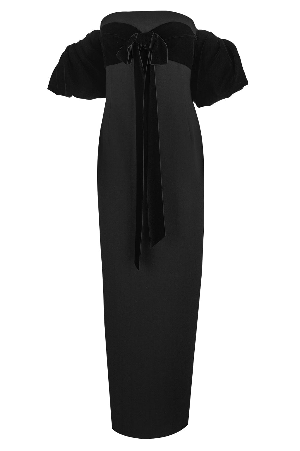 OSCAR DE LA RENTA-Puff Sleeve Column Gown-BLACK