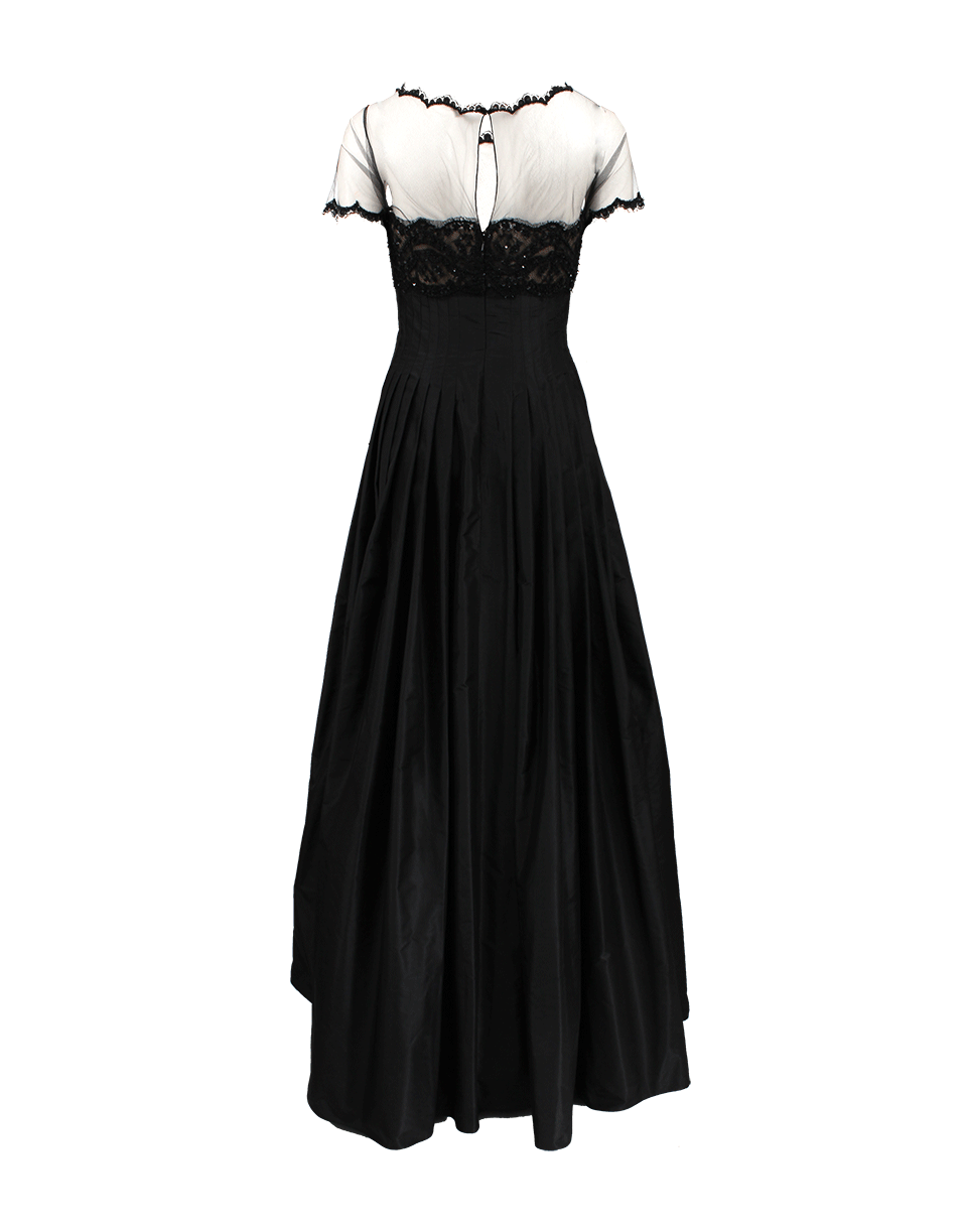 OSCAR DE LA RENTA-Short Sleeve Illusion Ball Gown-BLACK