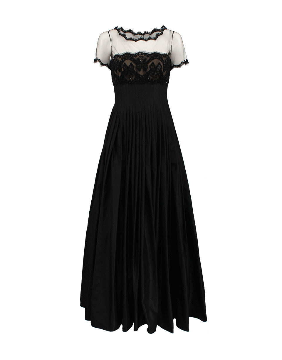 OSCAR DE LA RENTA-Short Sleeve Illusion Ball Gown-BLACK