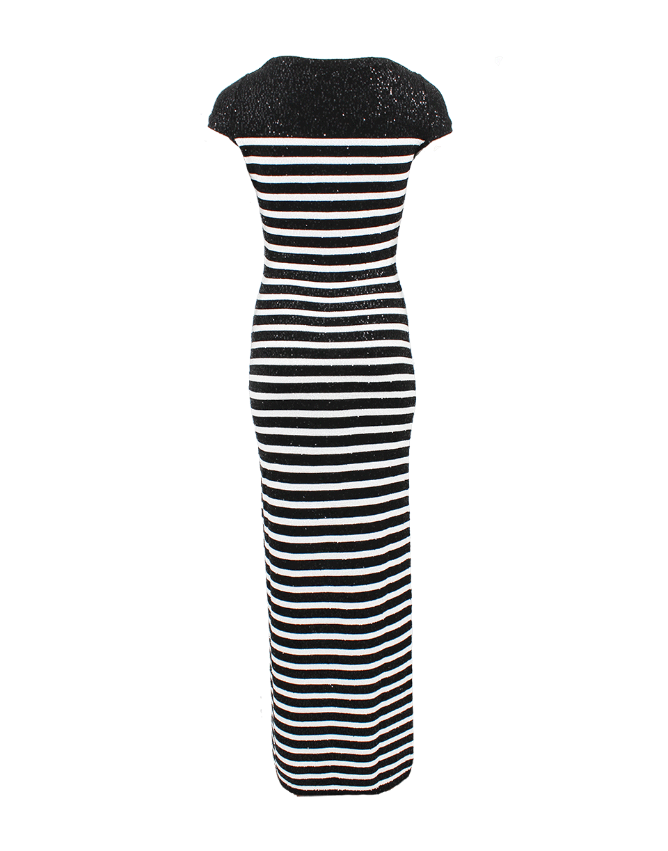OSCAR DE LA RENTA-Short Sleeve Bateau Neck Stripe Gown-BLK/WHT