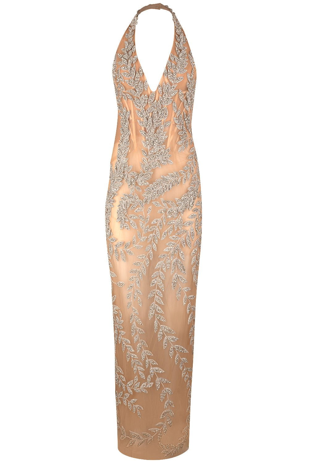 OSCAR DE LA RENTA-Crystal Leaves Embroidered Column Gown-CRYSTAL
