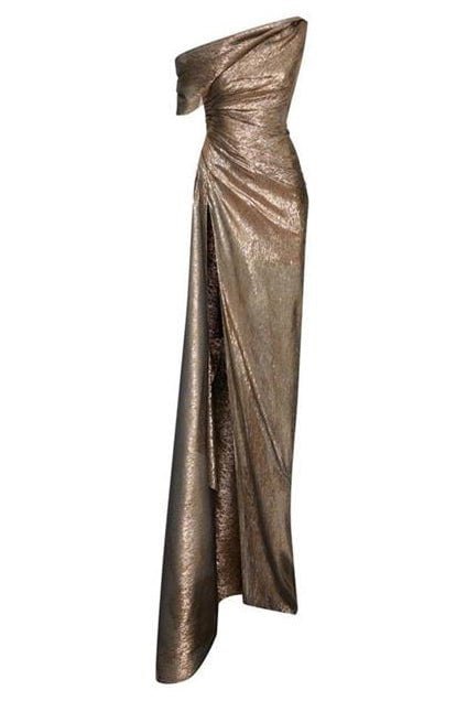 OSCAR DE LA RENTA-One Shoulder Draped Gown-DRK GOLD