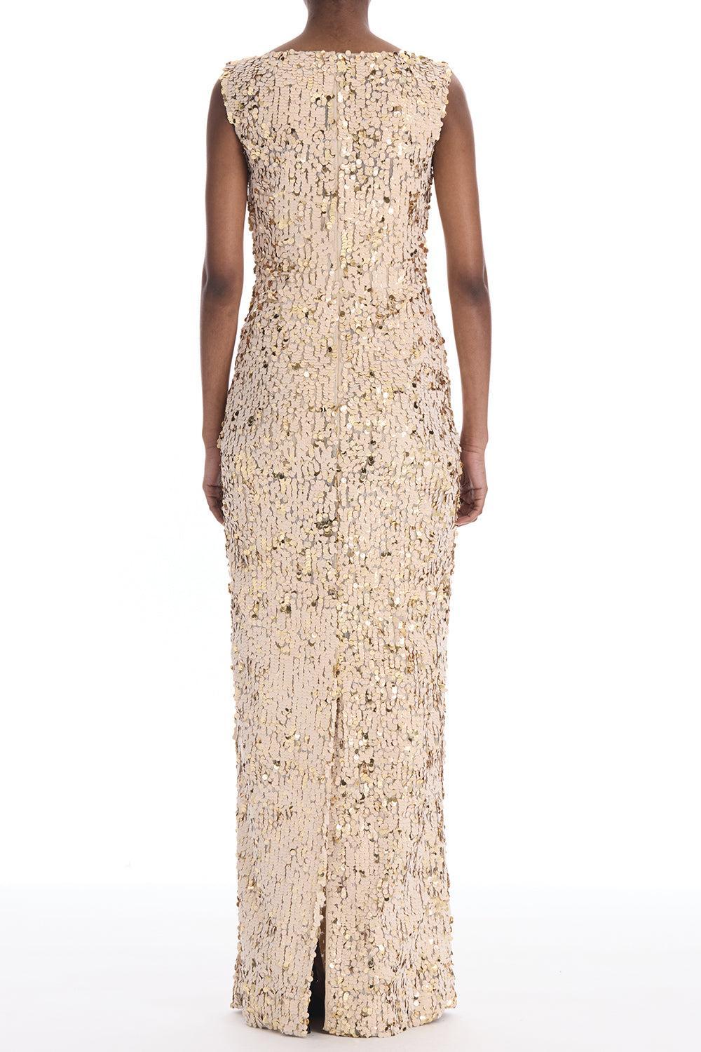 Sleeveless Velvet Paillettes Chiffon Gown-GOLD-2-CLOTHINGDRESSGOWN-OSCAR DE LA RENTA