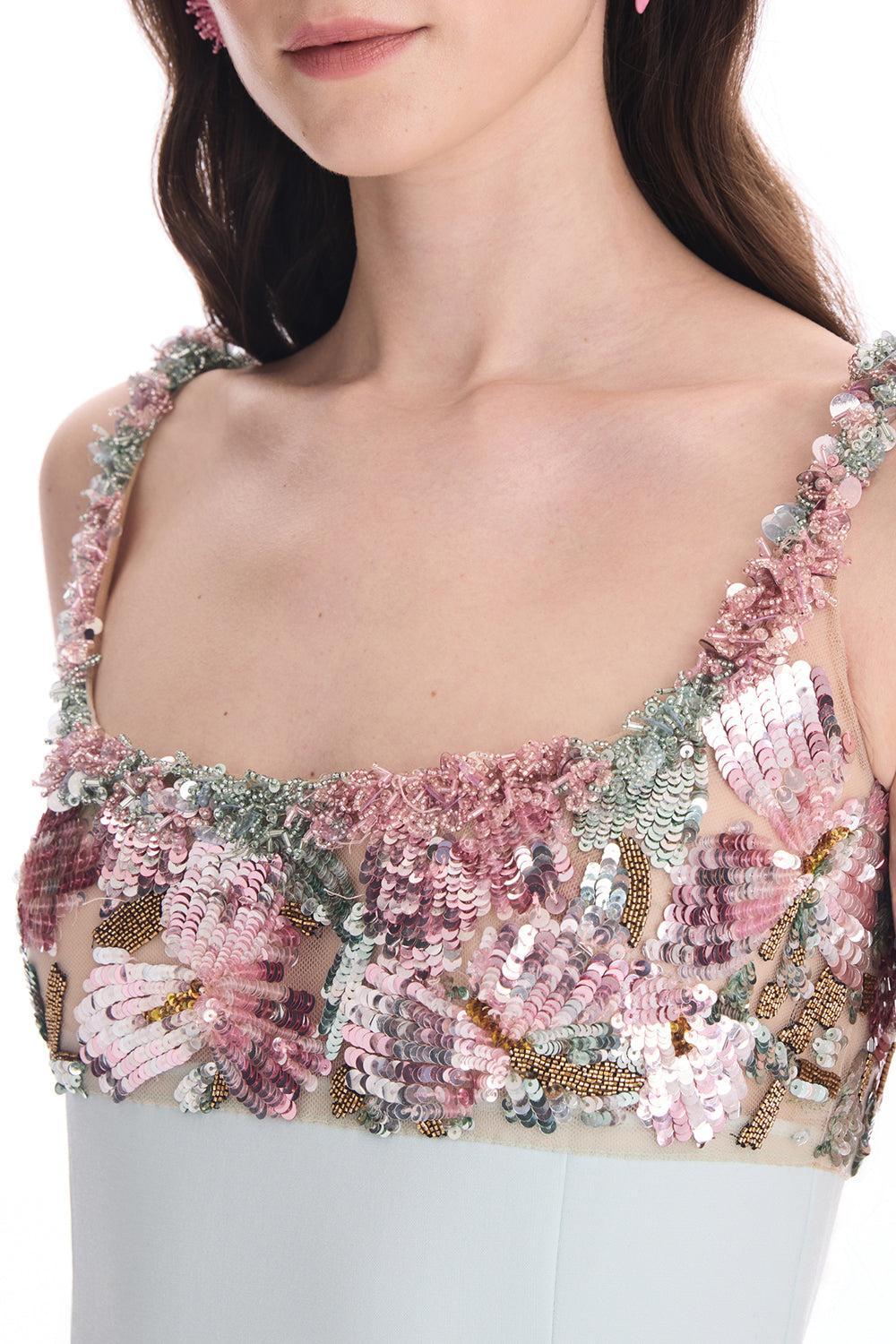 Sleeveless Beaded Iris Embroidered Gown-GREEN-6-CLOTHINGDRESSGOWN-OSCAR DE LA RENTA