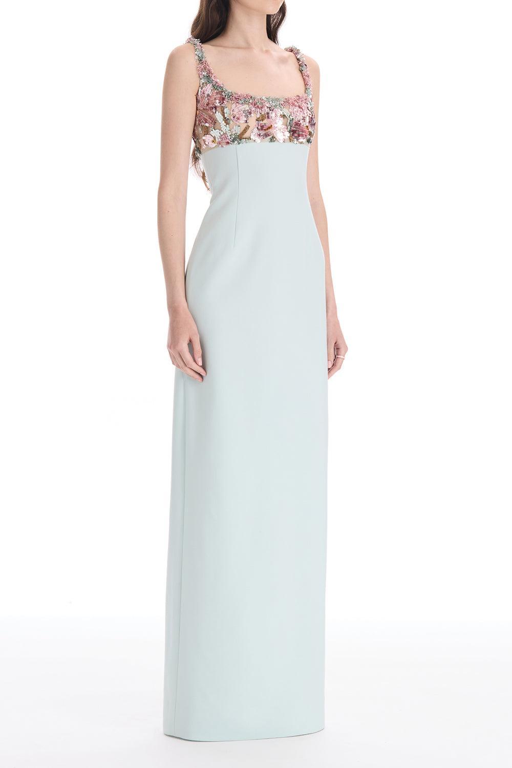  Sleeveless Beaded Iris Embroidered Gown-GREEN-6-CLOTHINGDRESSGOWN-OSCAR DE LA RENTA 