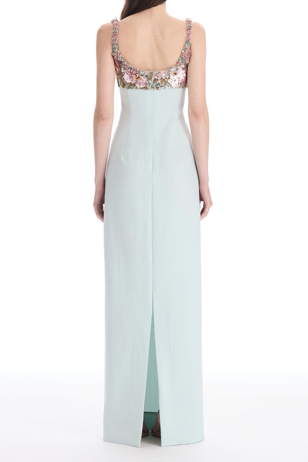  Sleeveless Beaded Iris Embroidered Gown-GREEN-6-CLOTHINGDRESSGOWN-OSCAR DE LA RENTA 