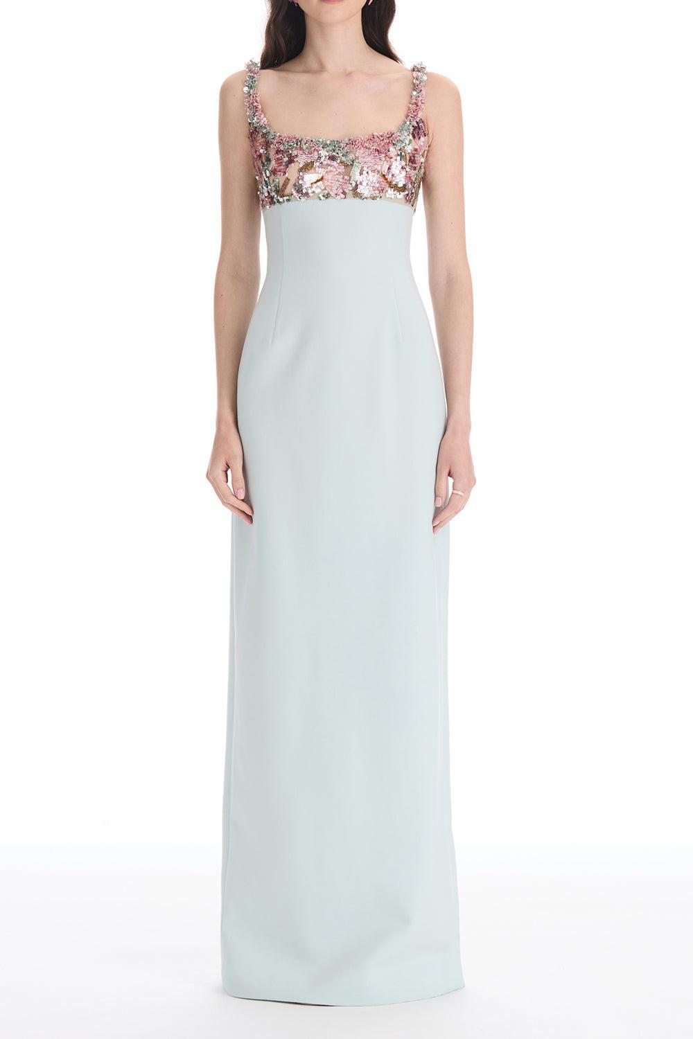  Sleeveless Beaded Iris Embroidered Gown-GREEN-6-CLOTHINGDRESSGOWN-OSCAR DE LA RENTA 