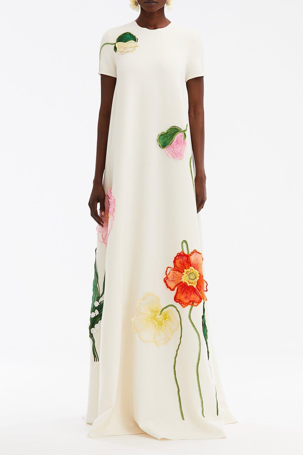  OSCAR DE LA RENTA-Painted Poppies Embroidered Gown-IVORY 
