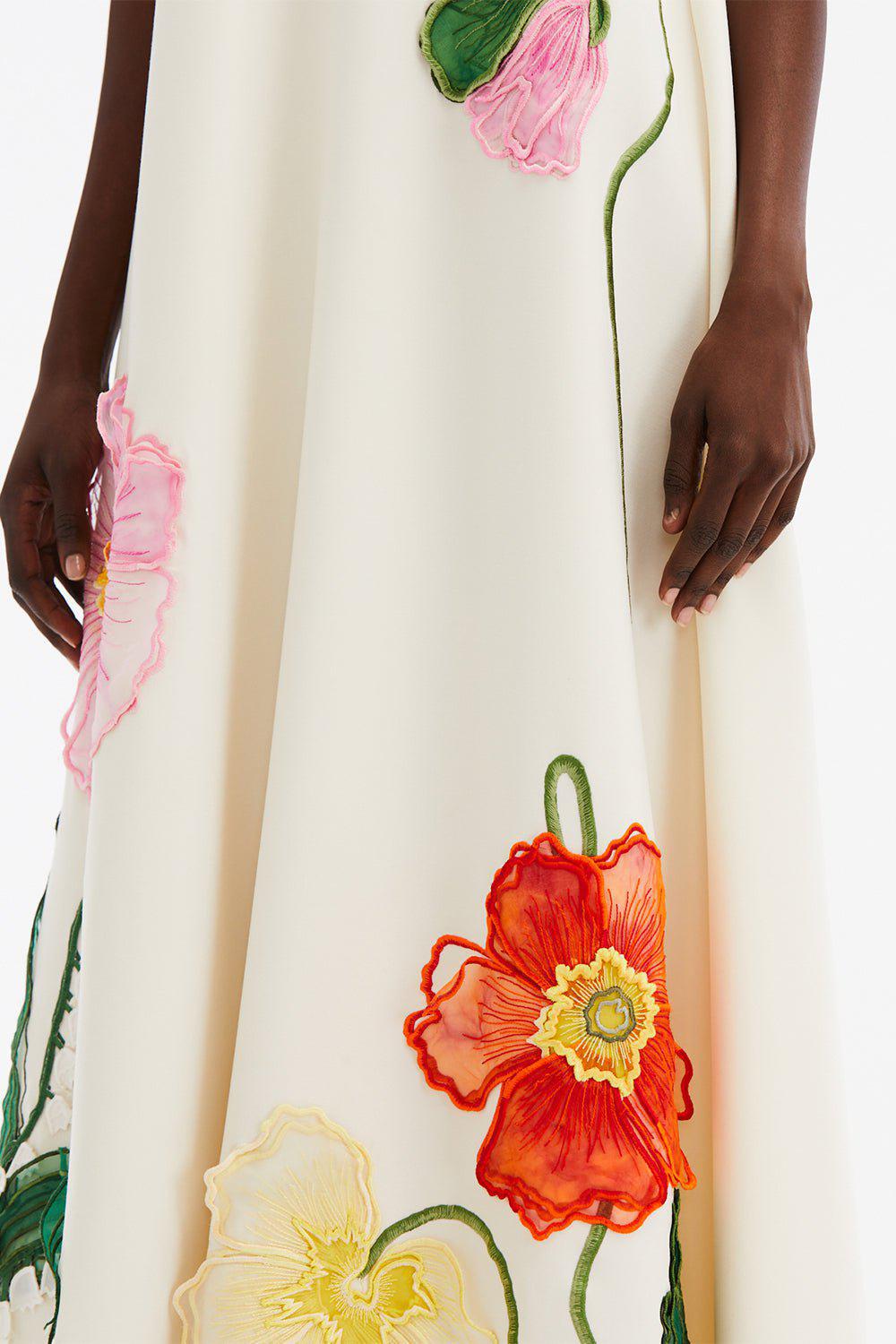 OSCAR DE LA RENTA-Painted Poppies Embroidered Gown-IVORY