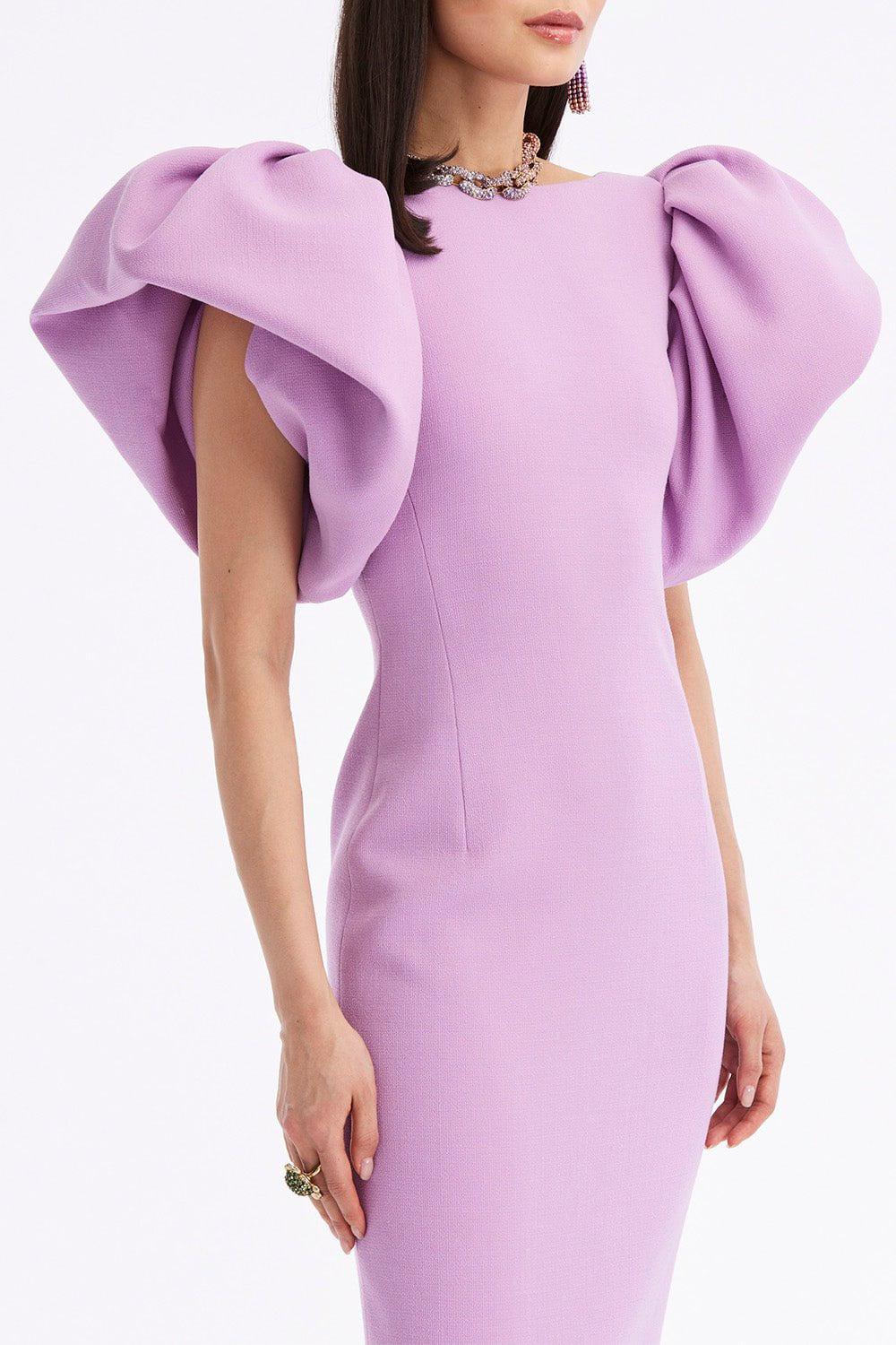 OSCAR DE LA RENTA-Draped Sleeve Column Gown-LAVENDER