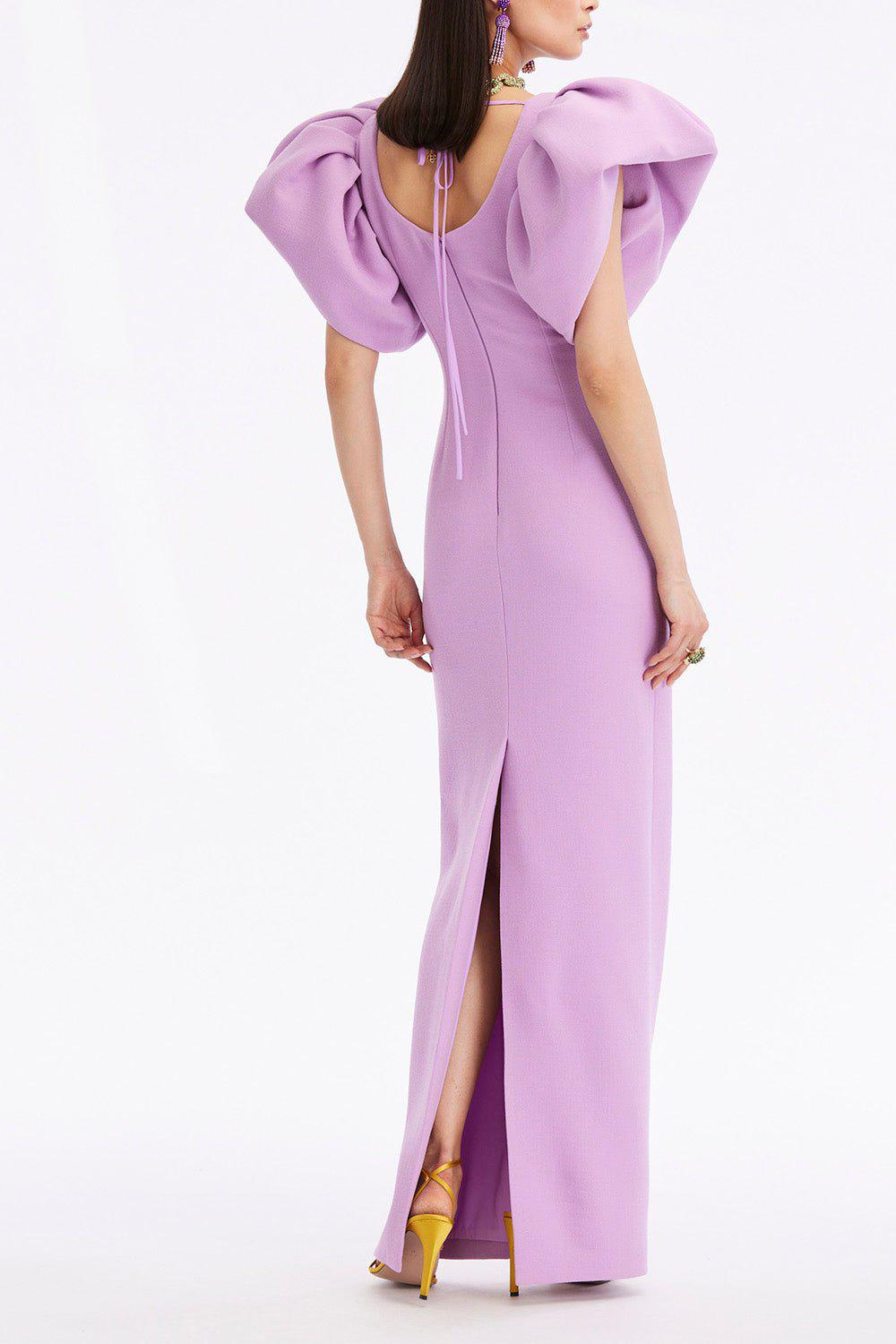 OSCAR DE LA RENTA-Draped Sleeve Column Gown-LAVENDER