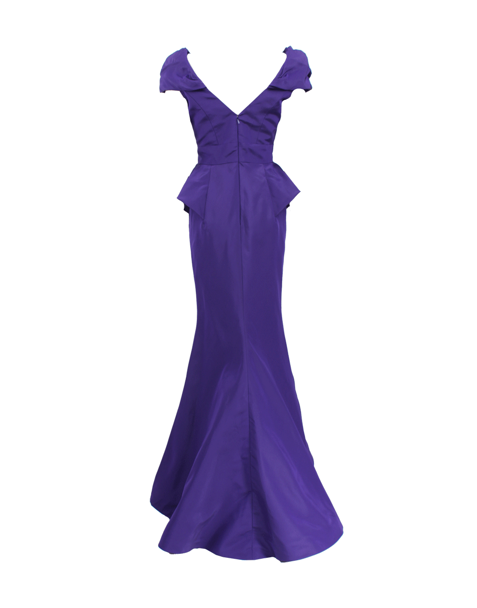 OSCAR DE LA RENTA-Deep V Off Shoulder Peplum Gown-
