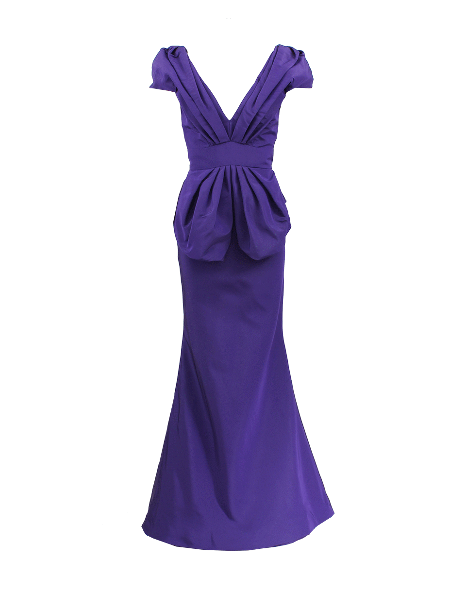 OSCAR DE LA RENTA-Deep V Off Shoulder Peplum Gown-