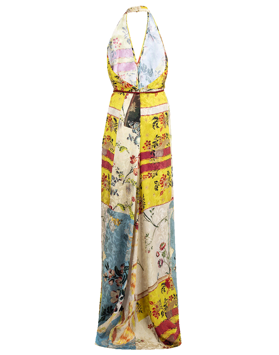 OSCAR DE LA RENTA-Patchwork Jacquard Halter Gown-MULTI