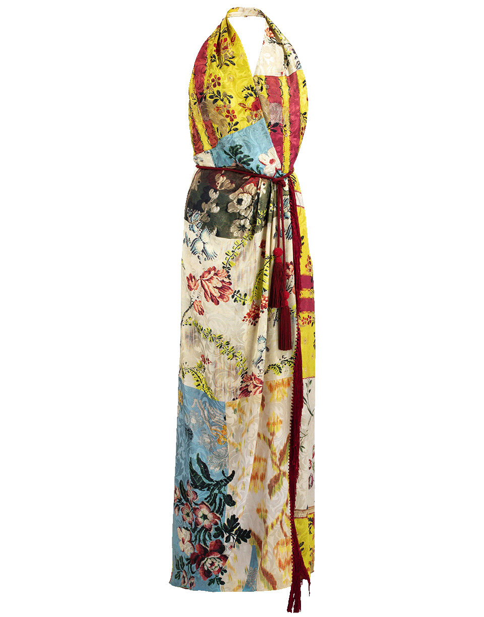 OSCAR DE LA RENTA-Patchwork Jacquard Halter Gown-MULTI