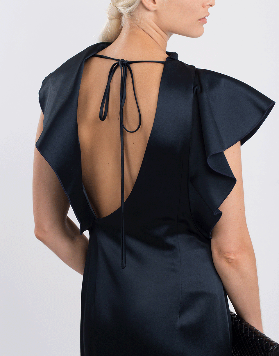 OSCAR DE LA RENTA-Ruffle Satin Gown-NAVY