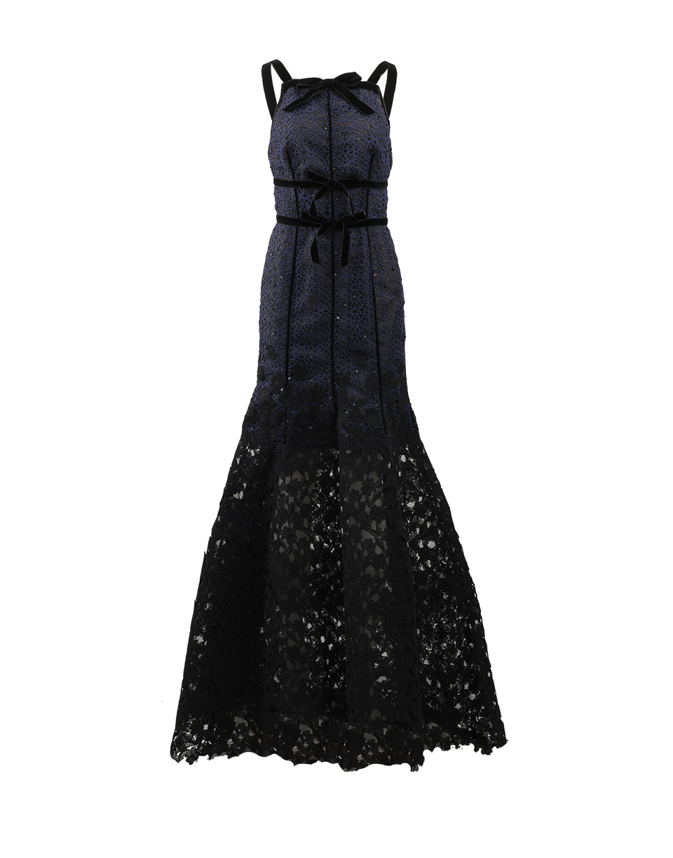 OSCAR DE LA RENTA-Lace Gown With Bows-NAVY/BLACK