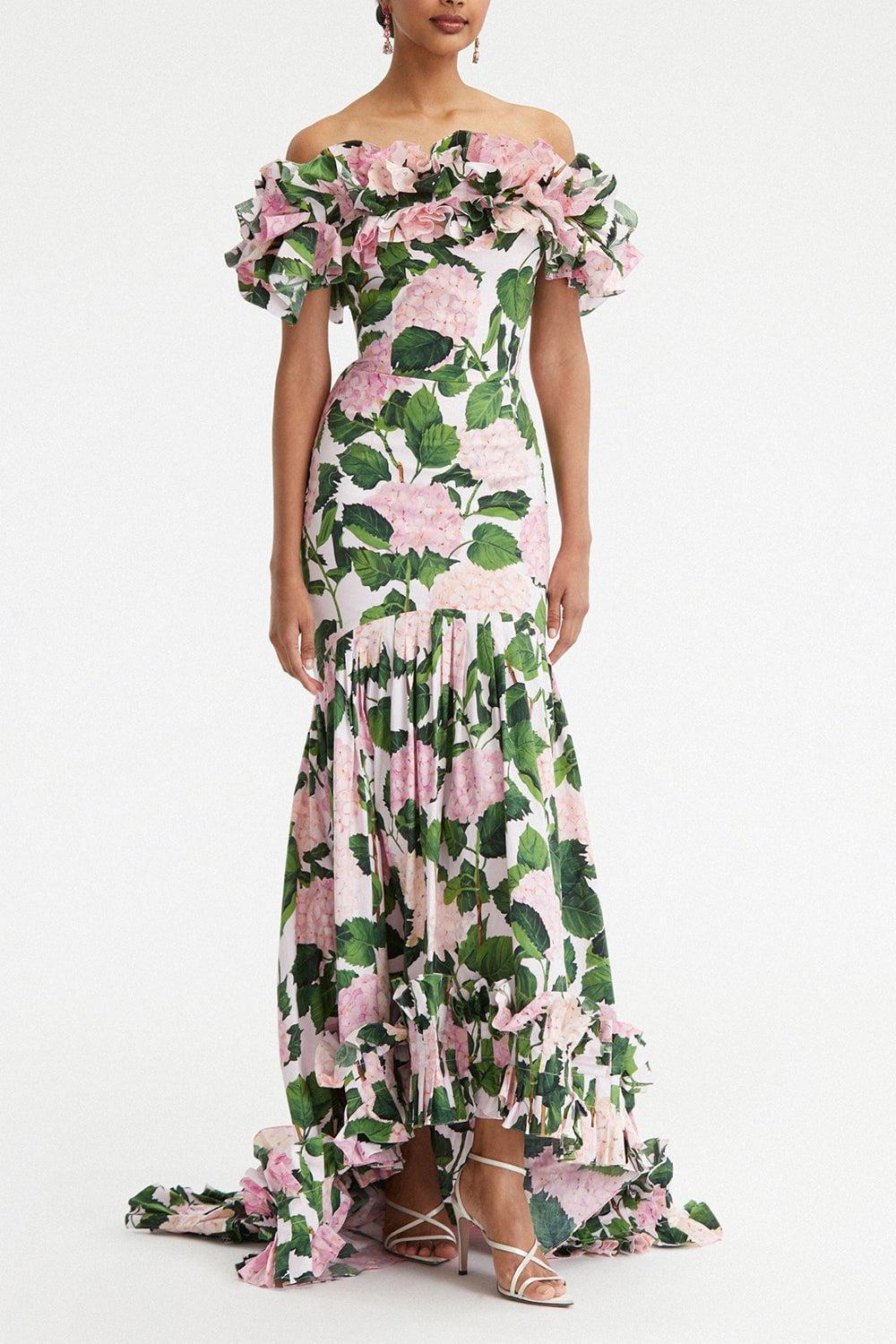 OSCAR DE LA RENTA-Hydrangea Ruffle Gown-PINK