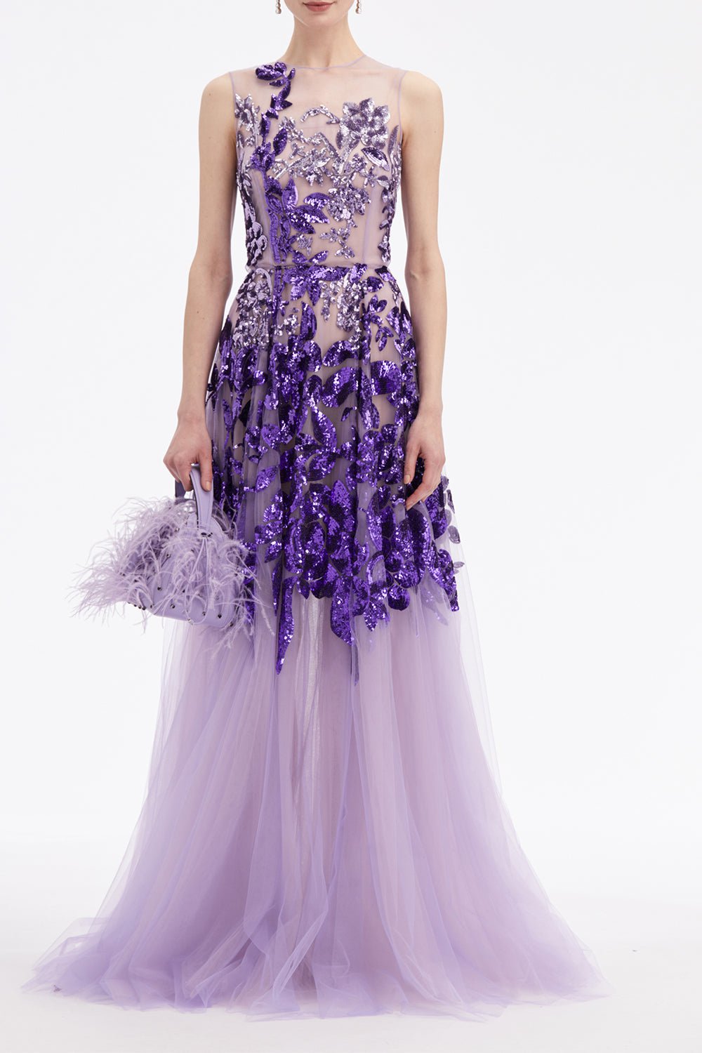 OSCAR DE LA RENTA-Ombre Sequin Peony Gown-PURPLE