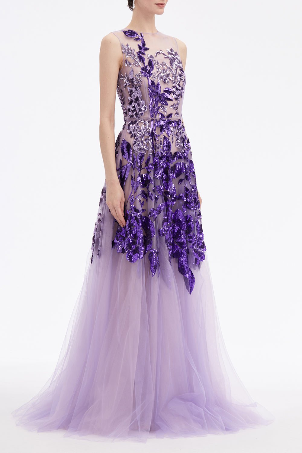 OSCAR DE LA RENTA-Ombre Sequin Peony Gown-PURPLE