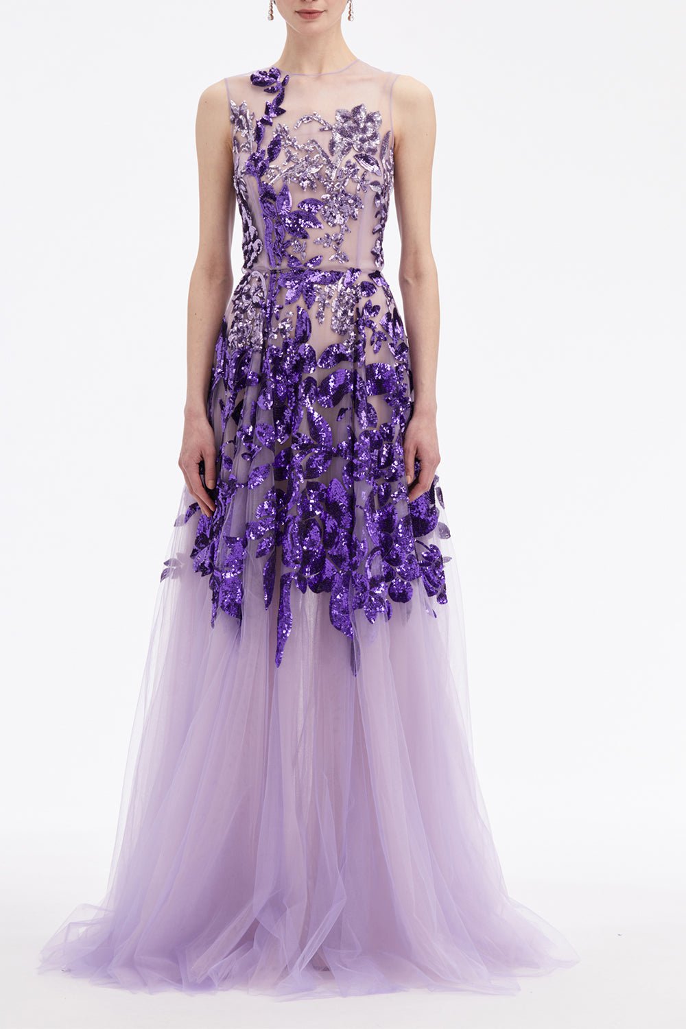 OSCAR DE LA RENTA-Ombre Sequin Peony Gown-PURPLE