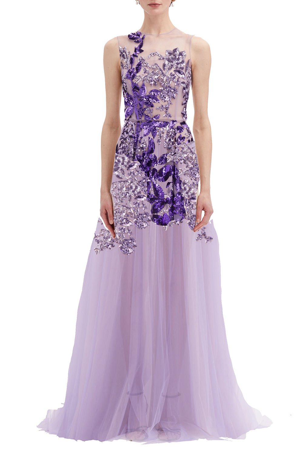 OSCAR DE LA RENTA-Ombre Sequin Peony Gown-PURPLE
