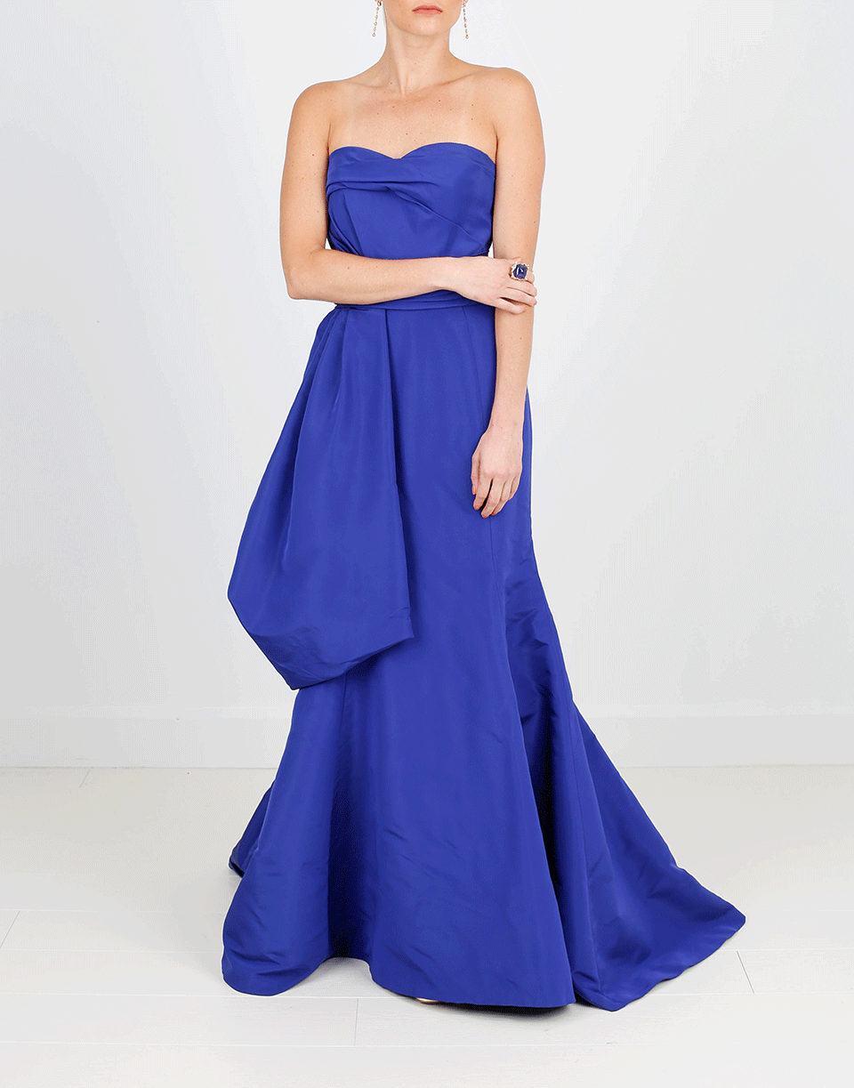 OSCAR DE LA RENTA-Strapless Side Drape Gown-ROYAL