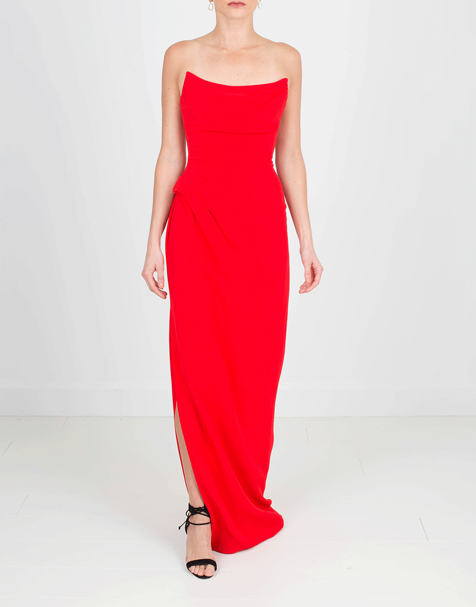 OSCAR DE LA RENTA-Strapless Corset Gown-SCARLET