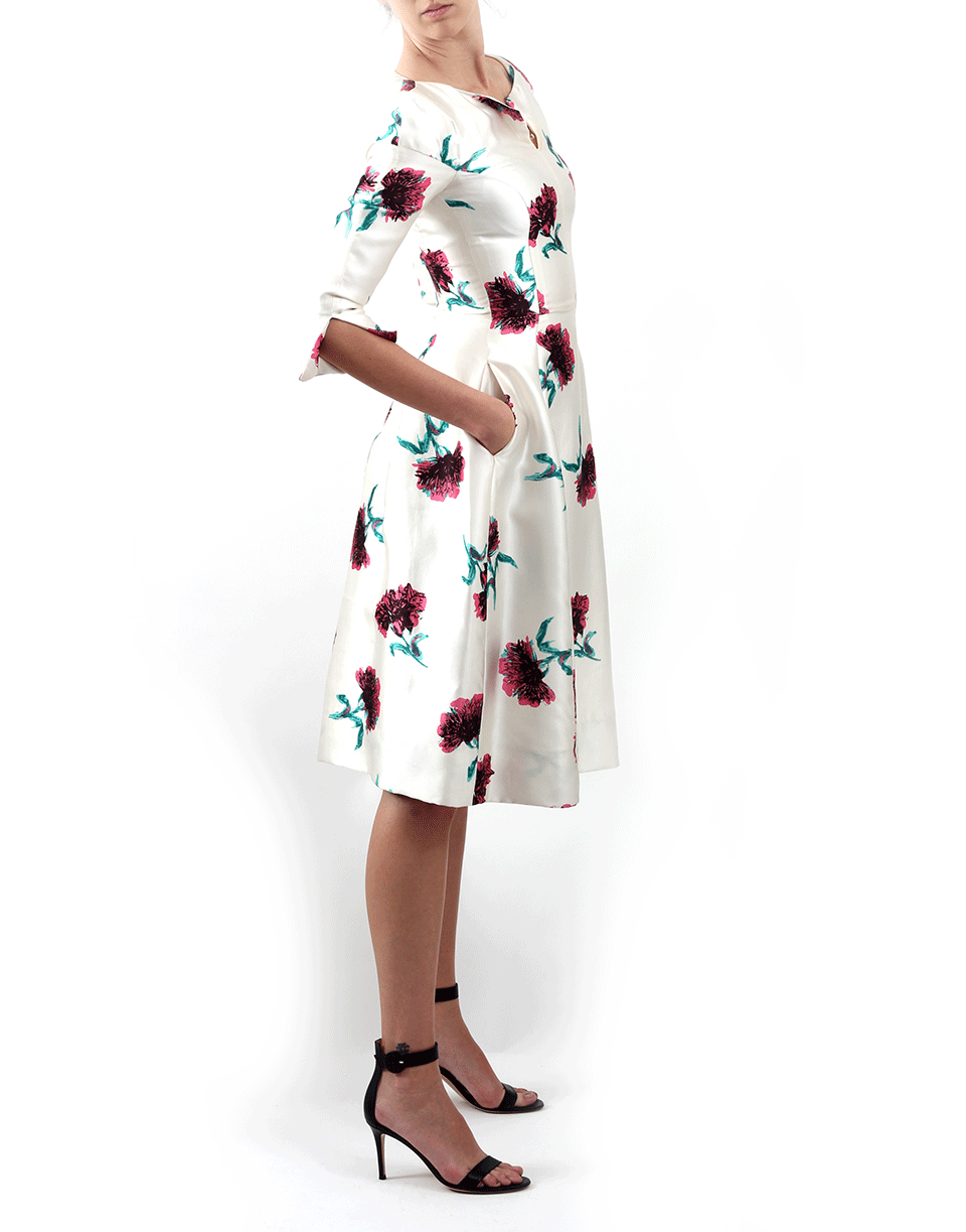OSCAR DE LA RENTA-Split Neck Floral Dress-