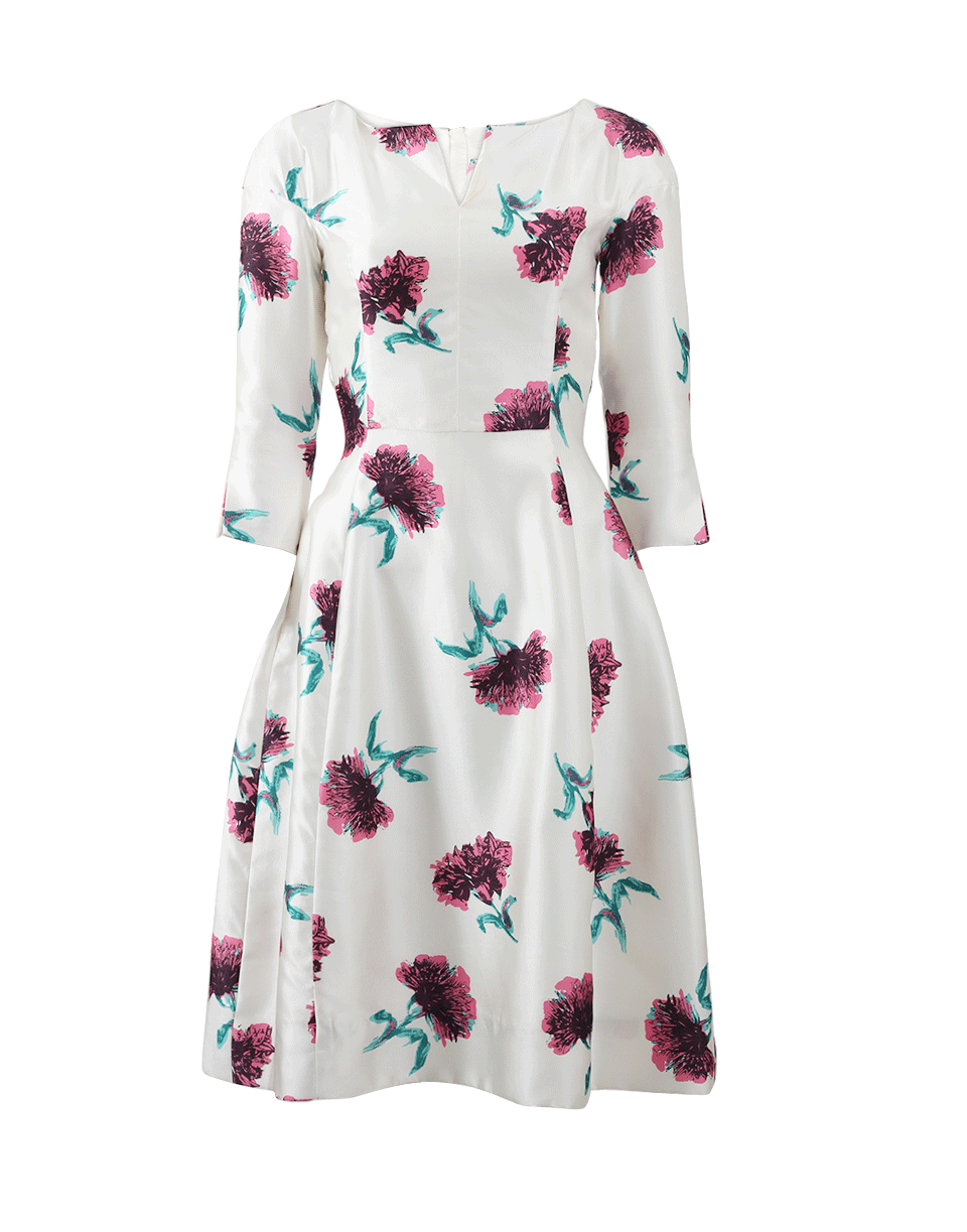 OSCAR DE LA RENTA-Split Neck Floral Dress-