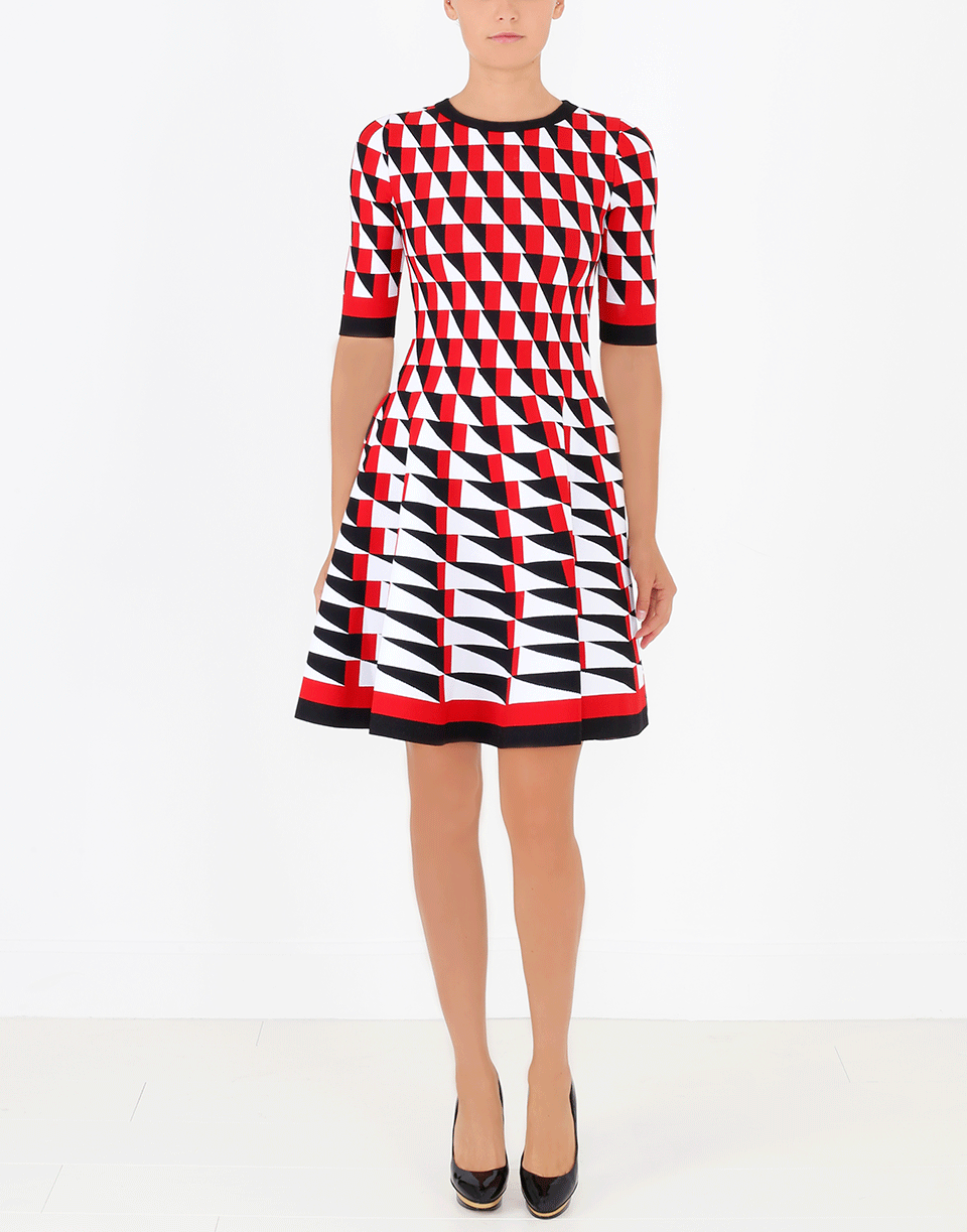 OSCAR DE LA RENTA-Knit Geo Print Skirt Dress-