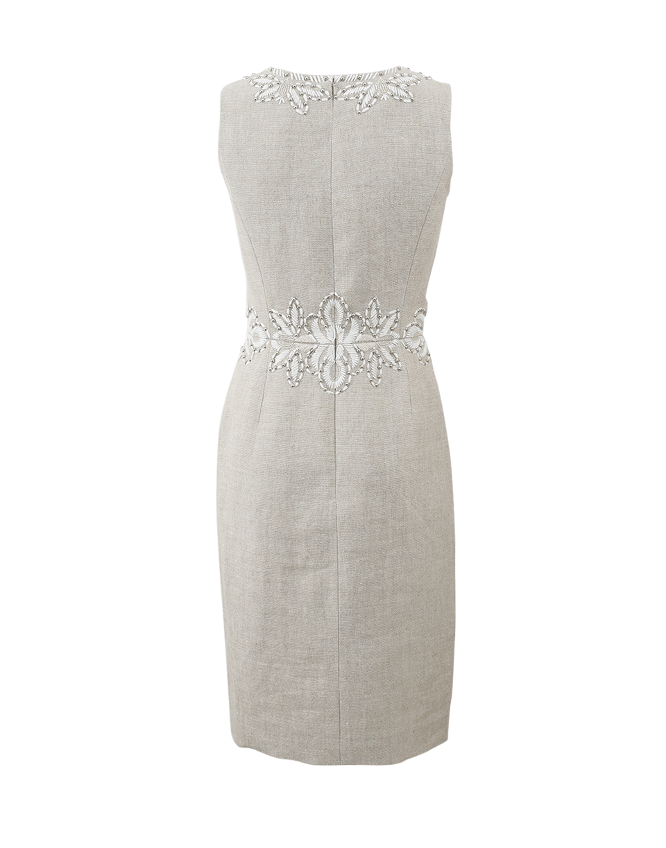 OSCAR DE LA RENTA-Linen Embroidered Dress-