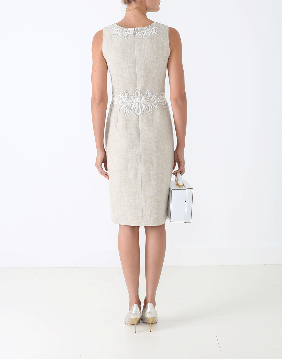 OSCAR DE LA RENTA-Linen Embroidered Dress-