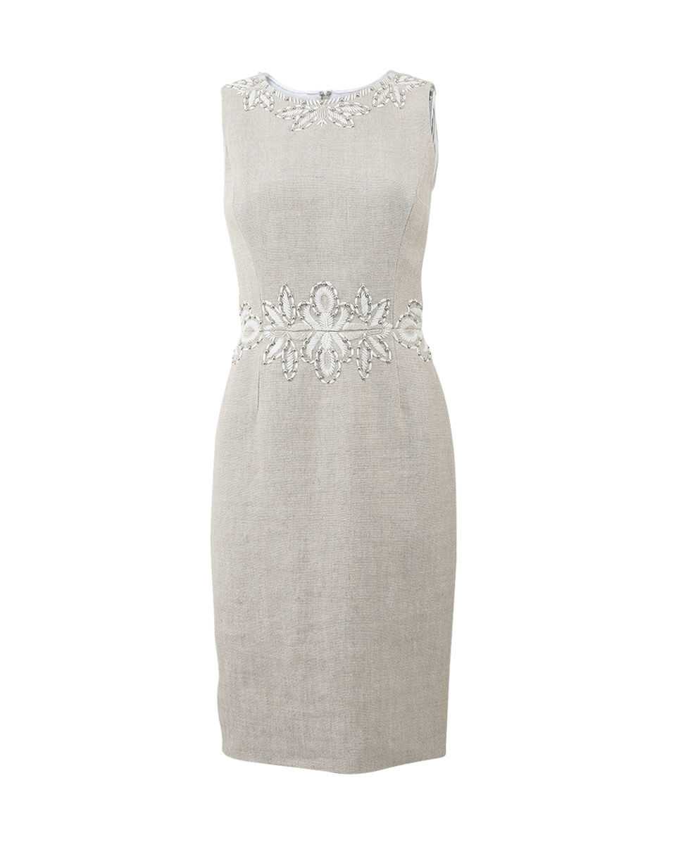 OSCAR DE LA RENTA-Linen Embroidered Dress-