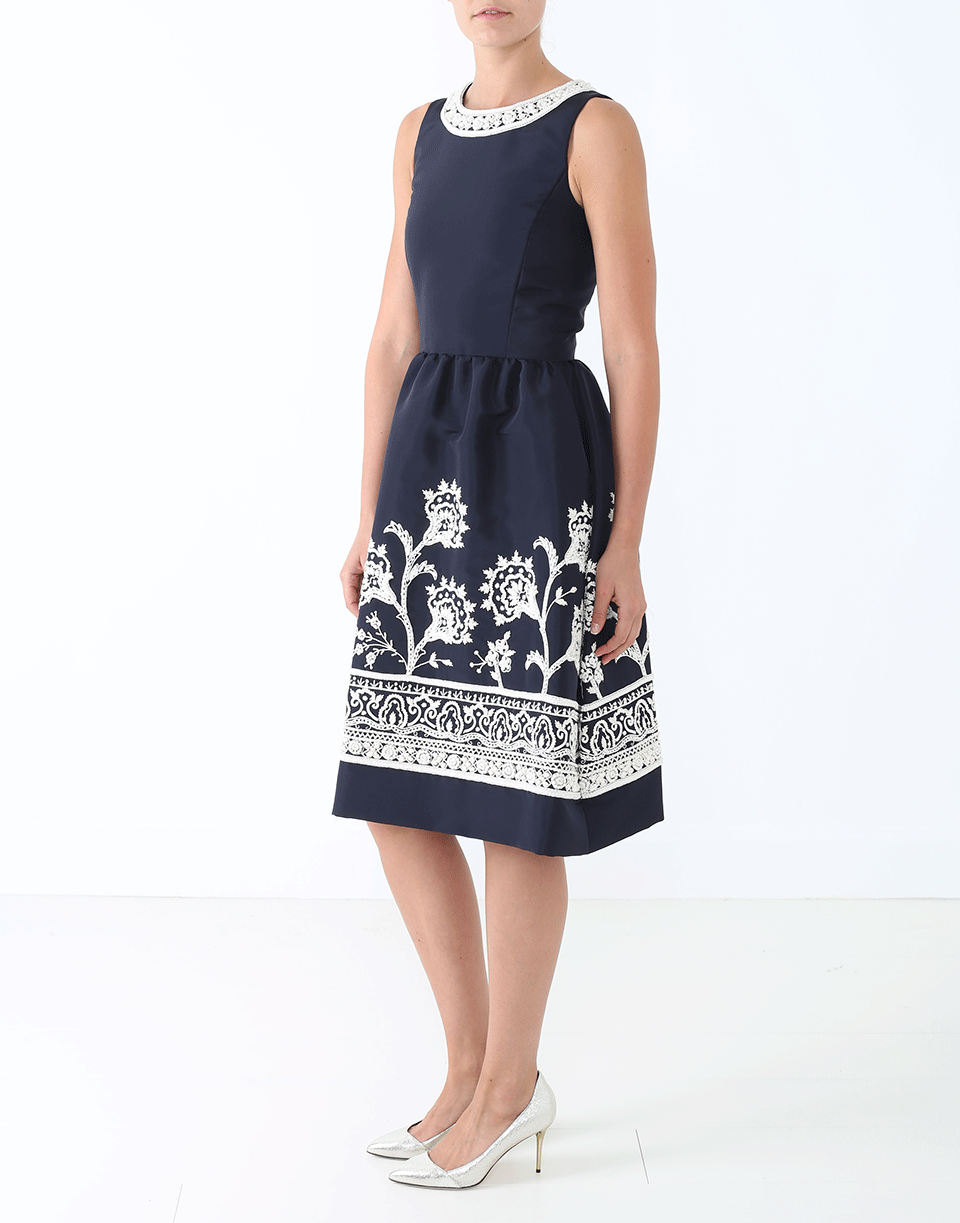 OSCAR DE LA RENTA-Knit Embroidered Dress-NVY/WHT