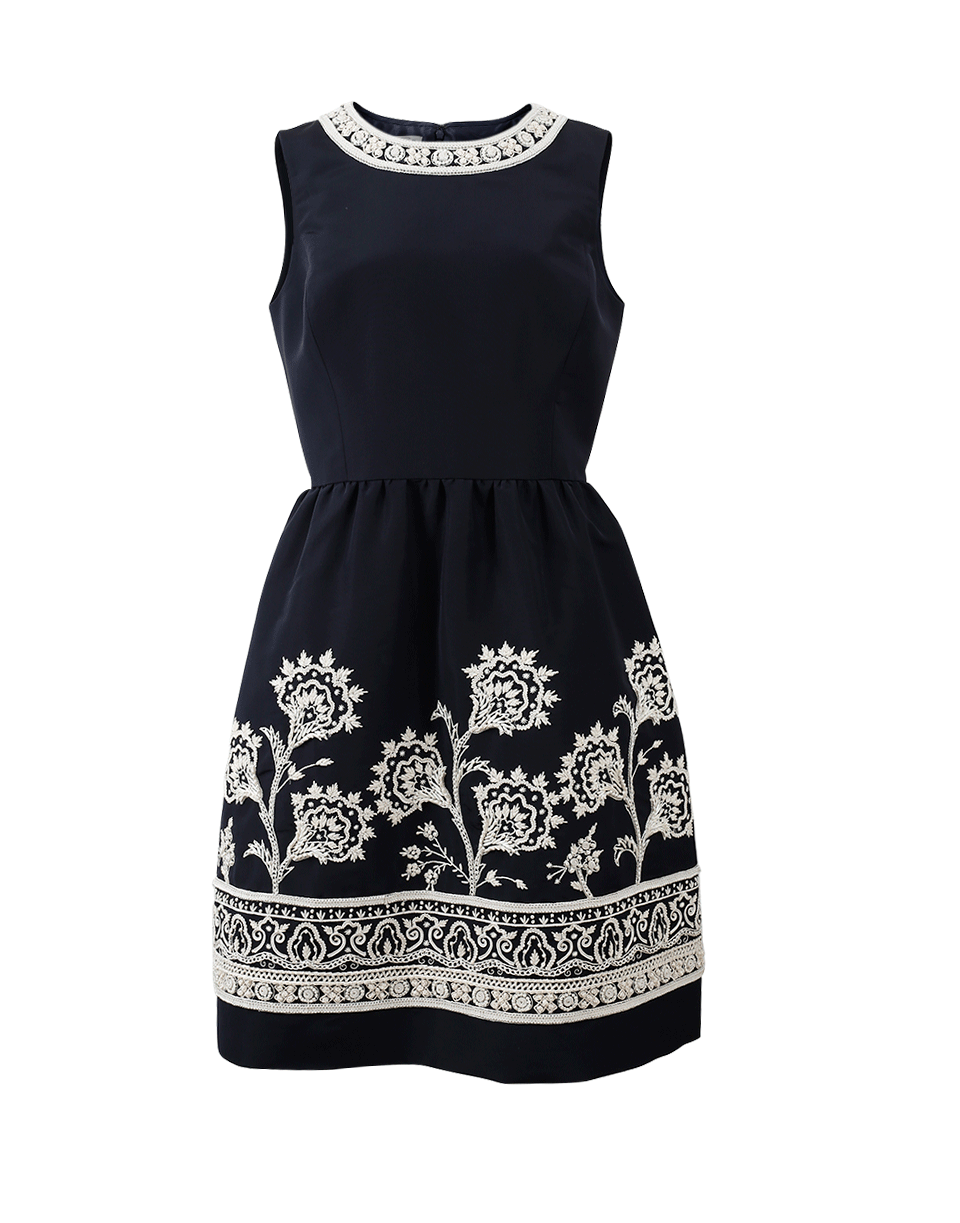 OSCAR DE LA RENTA-Knit Embroidered Dress-NVY/WHT