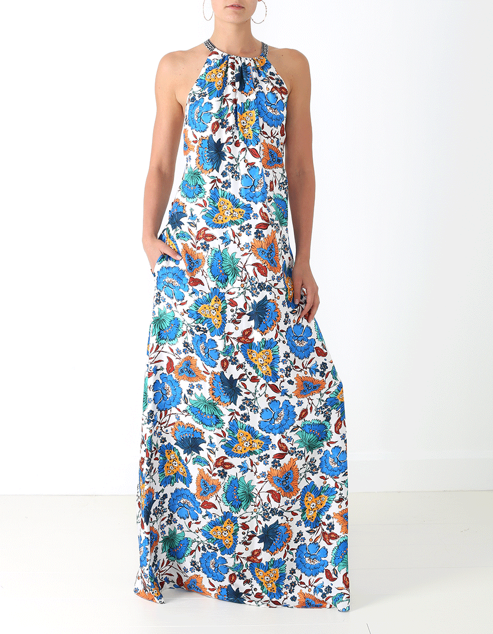OSCAR DE LA RENTA-Print Silk Maxi Dress-WHT MULT