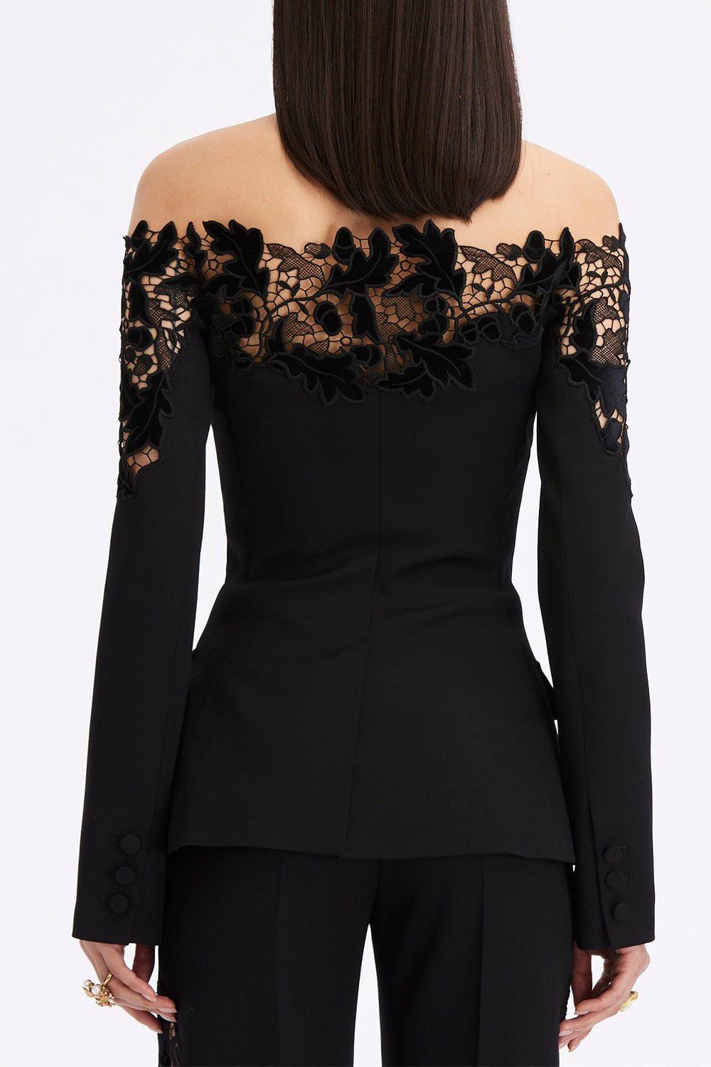 OSCAR DE LA RENTA-Off The Shoulder Lace Jacket-