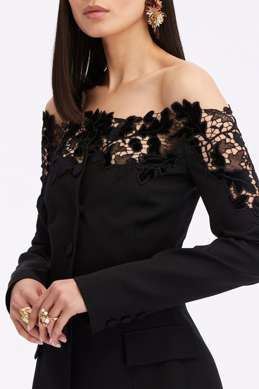 OSCAR DE LA RENTA-Off The Shoulder Lace Jacket-