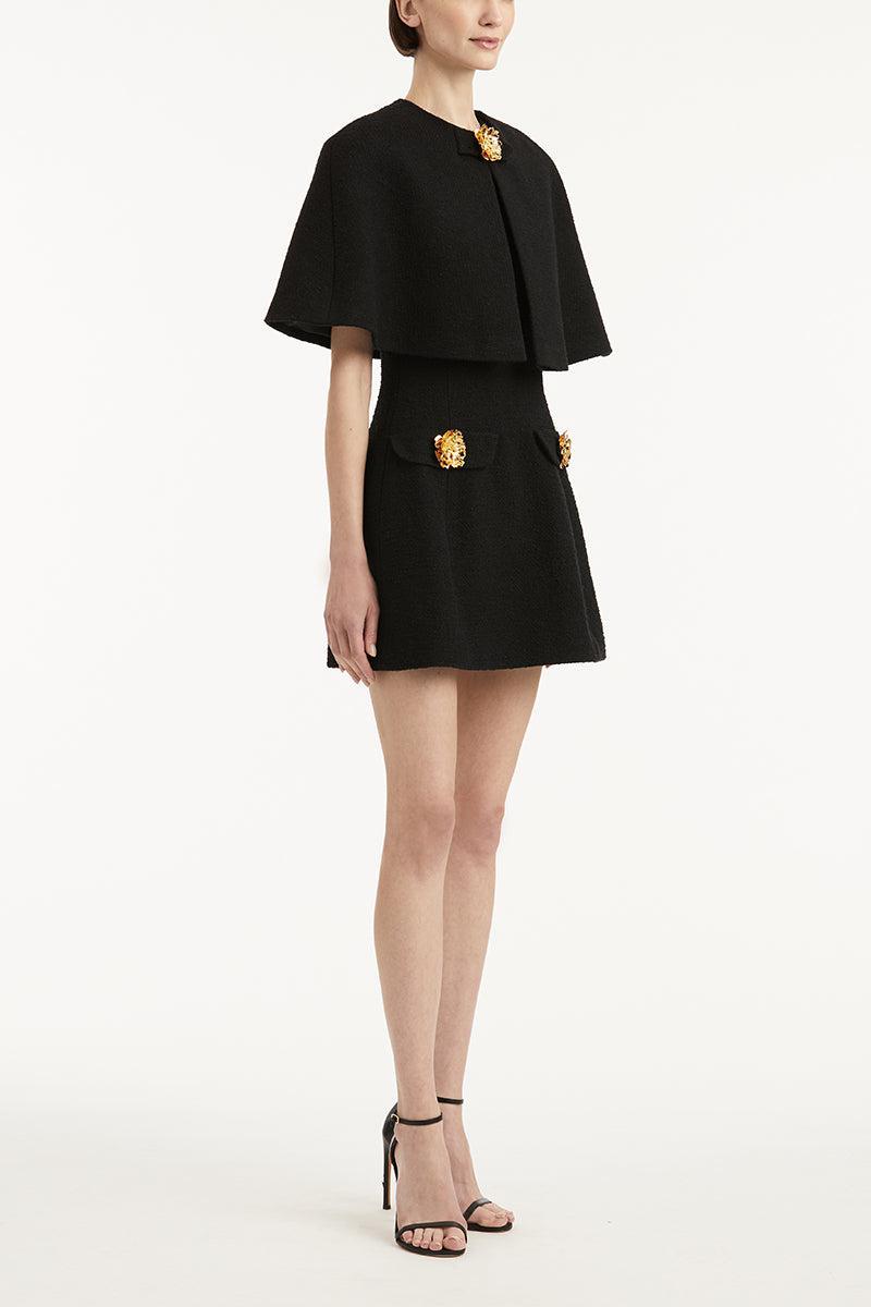Midi Sleeve Cape Jacket-BLACK-2-CLOTHINGJACKETCASUAL-OSCAR DE LA RENTA