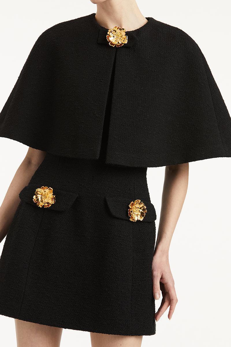 Midi Sleeve Cape Jacket-BLACK-2-CLOTHINGJACKETCASUAL-OSCAR DE LA RENTA