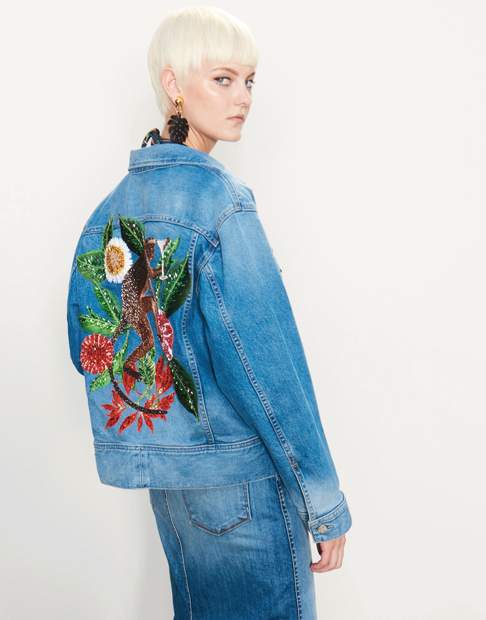 OSCAR DE LA RENTA-Oversized Embellished Jean Jacket-
