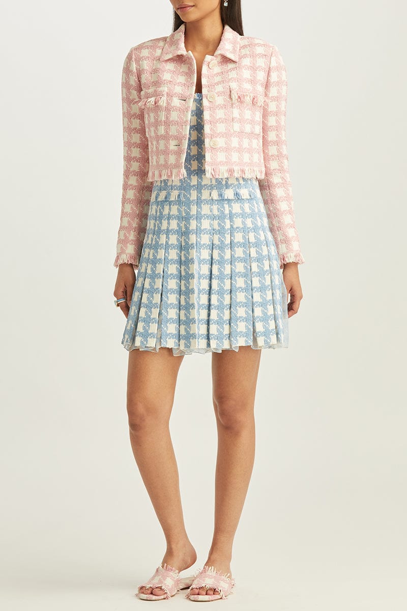 OSCAR DE LA RENTA-Gingham Tweed Cropped Jacket-