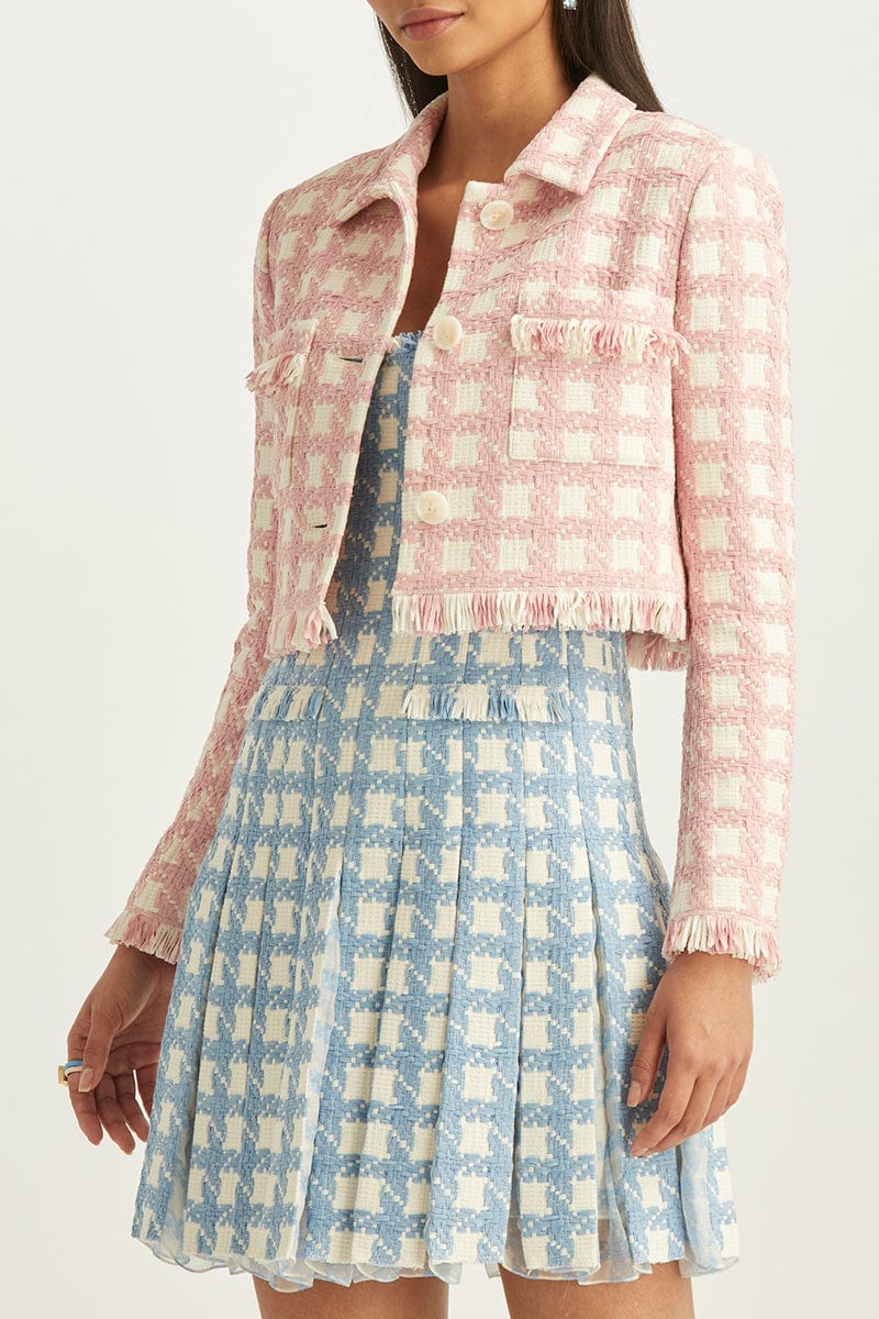 OSCAR DE LA RENTA-Gingham Tweed Cropped Jacket-