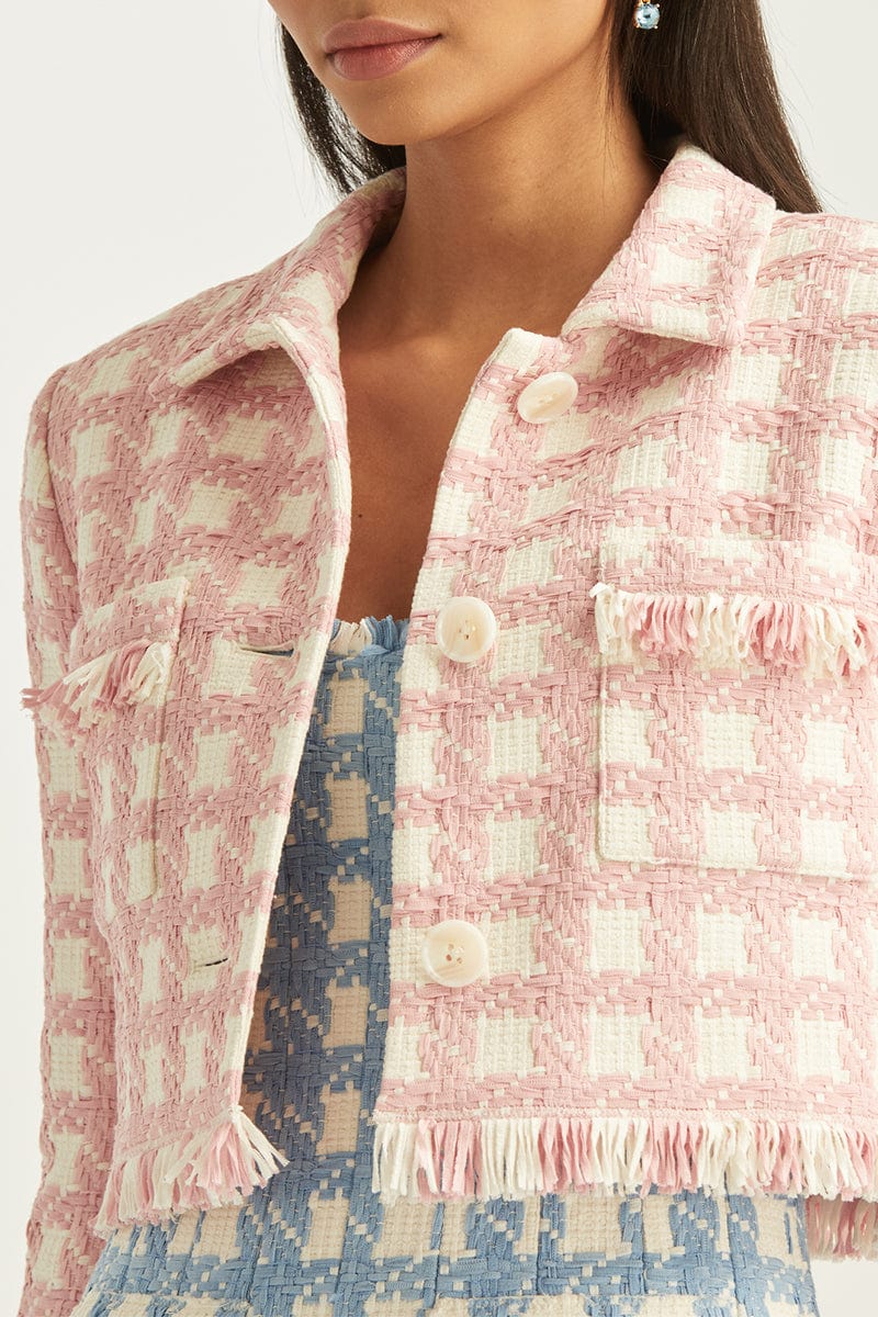 OSCAR DE LA RENTA-Gingham Tweed Cropped Jacket-