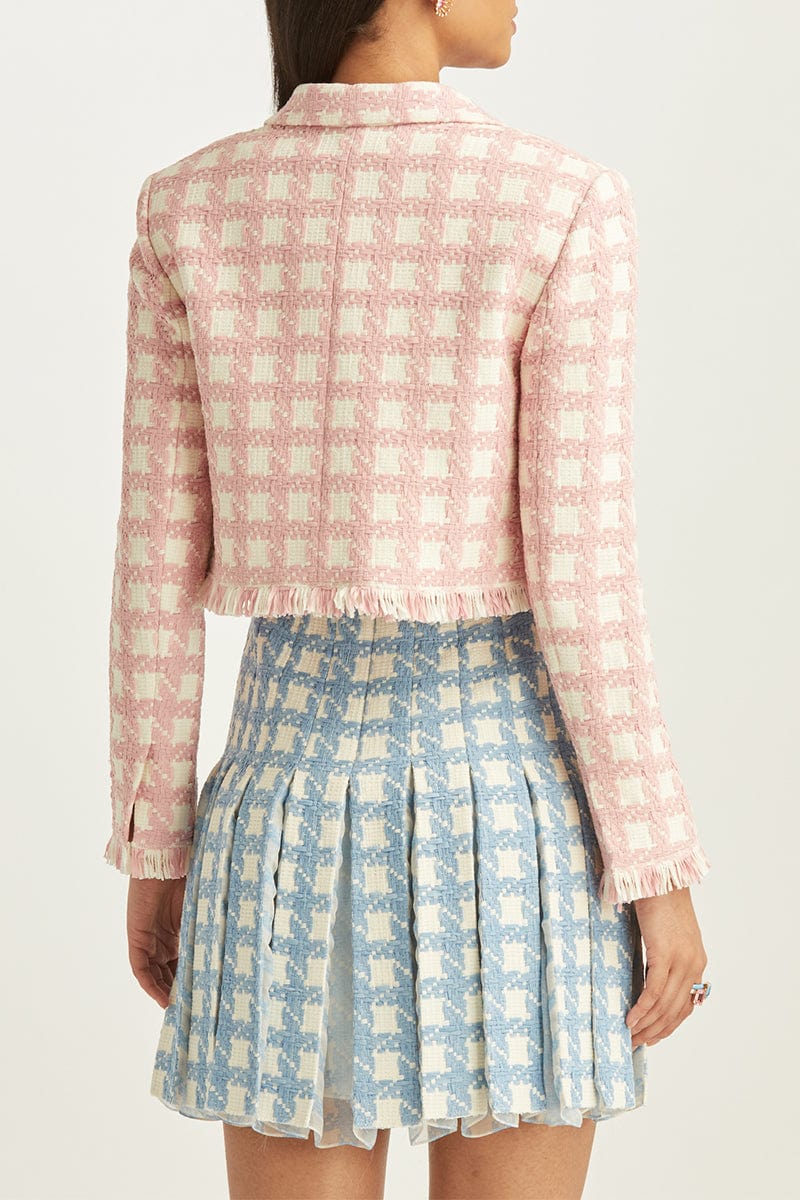 OSCAR DE LA RENTA-Gingham Tweed Cropped Jacket-