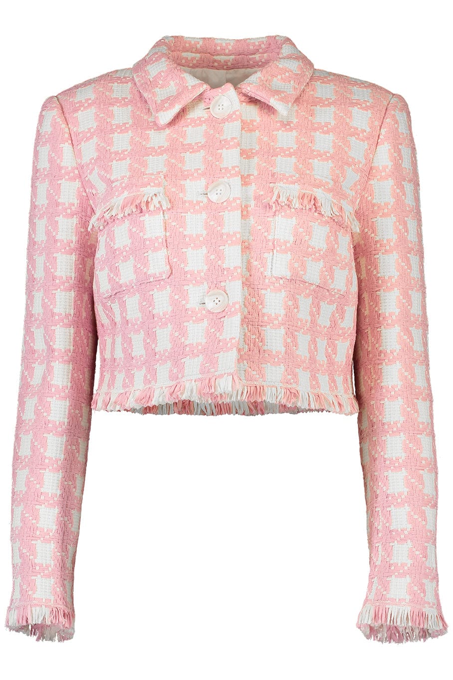 OSCAR DE LA RENTA-Gingham Tweed Cropped Jacket-