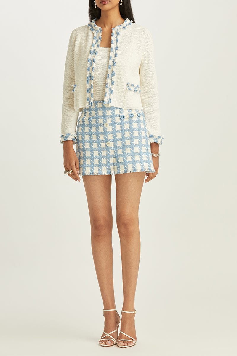OSCAR DE LA RENTA-Jacket With Gingham Tweed Fringe-