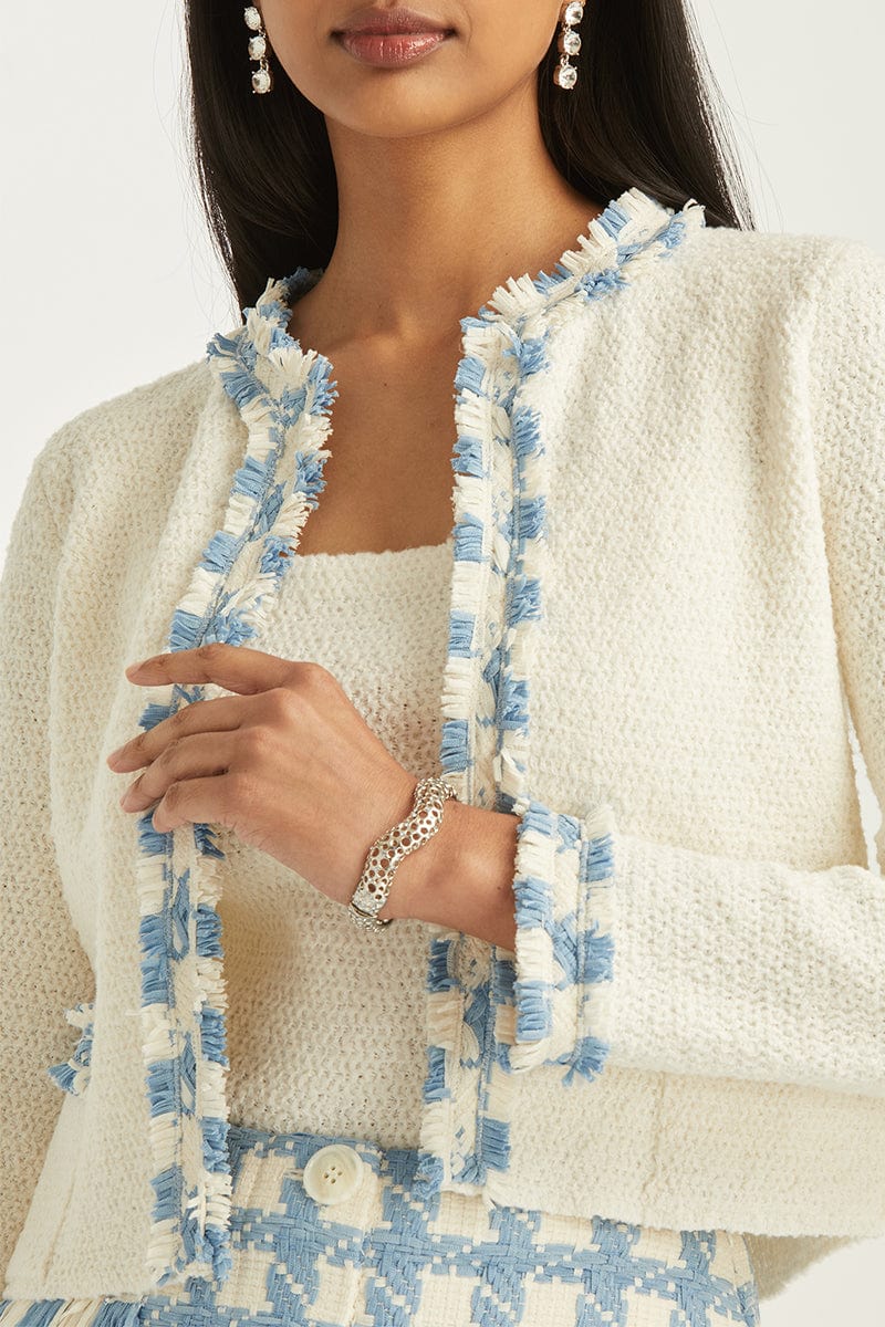 OSCAR DE LA RENTA-Jacket With Gingham Tweed Fringe-